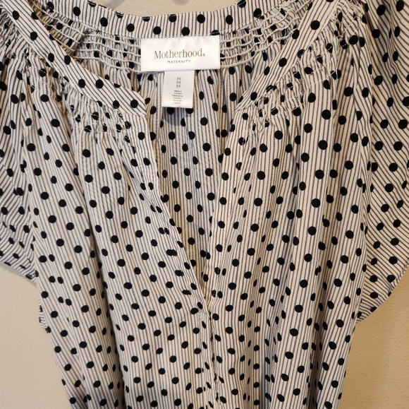 EUC MOTHERHOOD MATERNITY M  V NECK TUNIC TOP WITH TIE POLKA DOT W/ GREY STRIPES - Picture 3 of 4